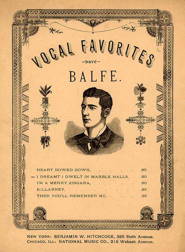 Cover of sheet music for Michael Balfe songs