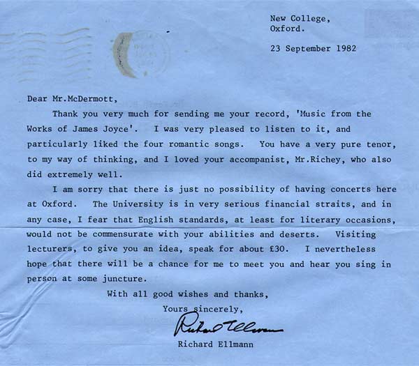 Letter from Richard Ellmann