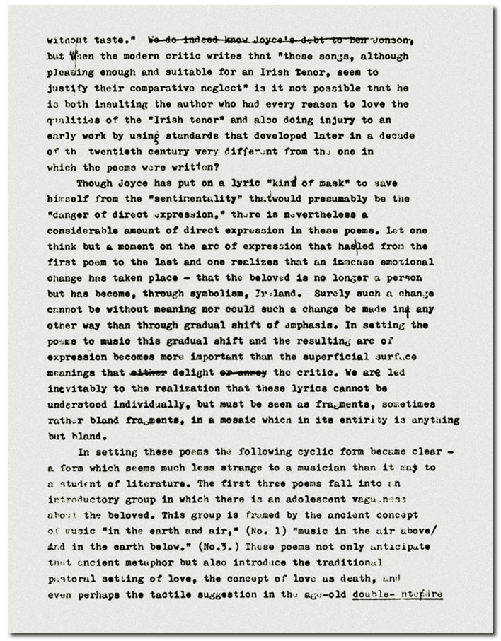 Page from Ross Lee Finney's original typescript Preface to Chamber Music